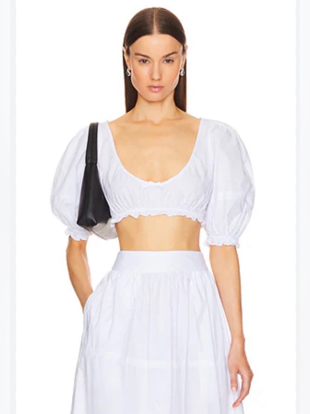 NWT HELSA Poplin Cropped Peasant Top in White SIZE S